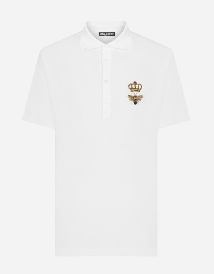 Dolce & Gabbana Polo en piqué de algodón con bordado Blanco G8LZ1ZG7WUR