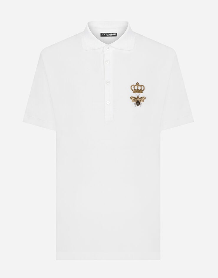 Dolce&Gabbana قميص بولو من قطن بيكيه بتطريز أبيض G8LZ1ZG7WUR