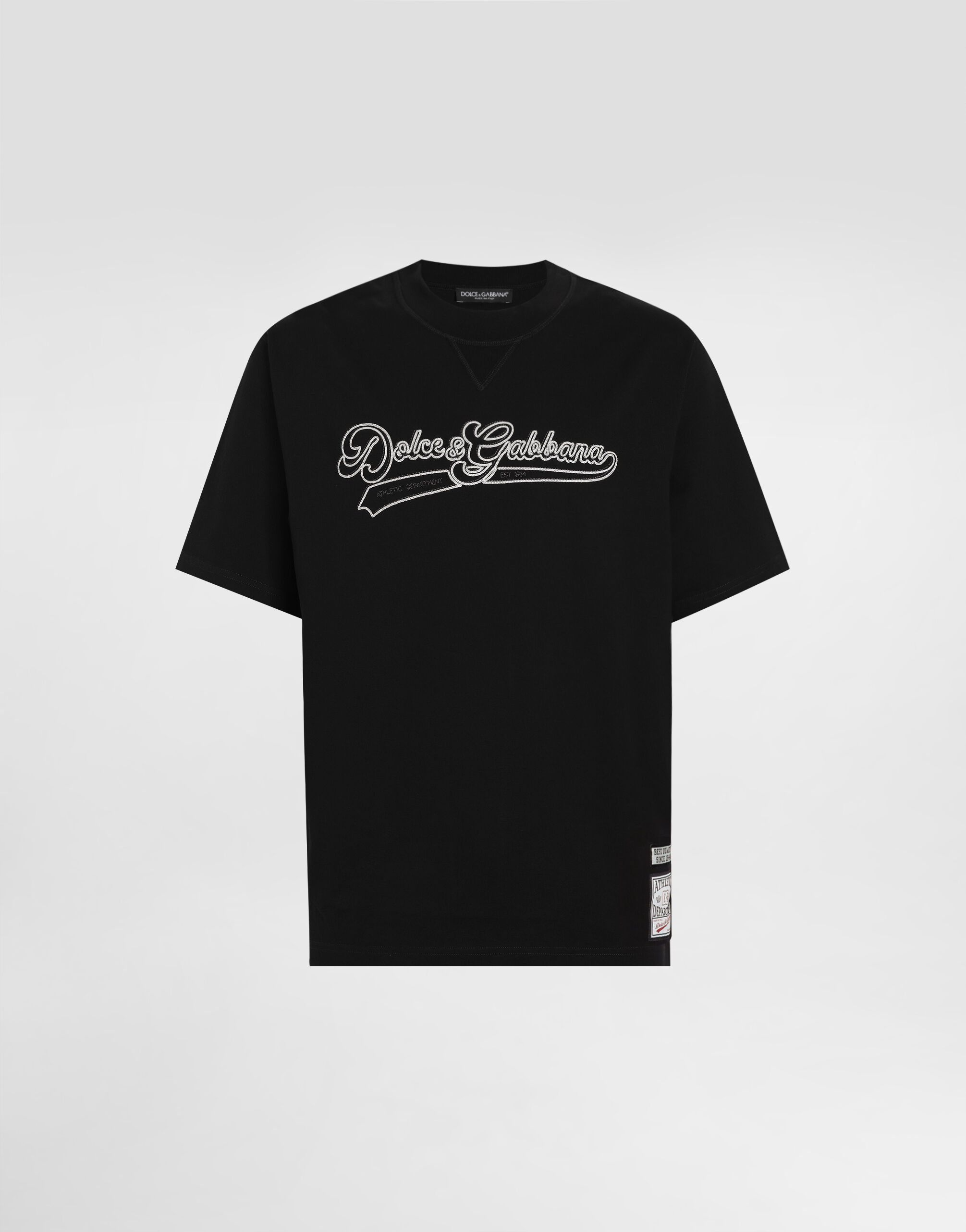 Cotton t-shirt with embroidery in Black for Men | Dolce&Gabbana®