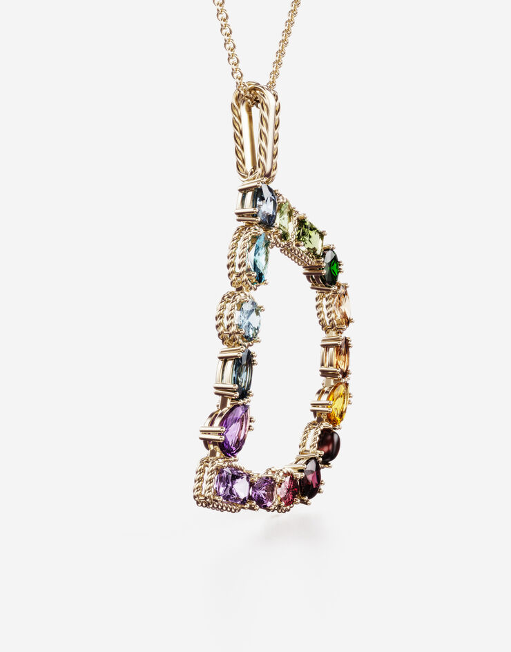 Dolce & Gabbana Pendente D Rainbow Alphabet con gemme multicolor Oro WAMR2GWMIXD