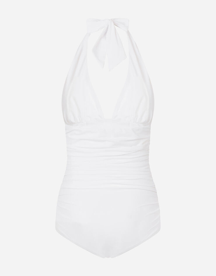 Dolce & Gabbana One-piece swimsuit with plunging neckline White O9A06JFUGA2
