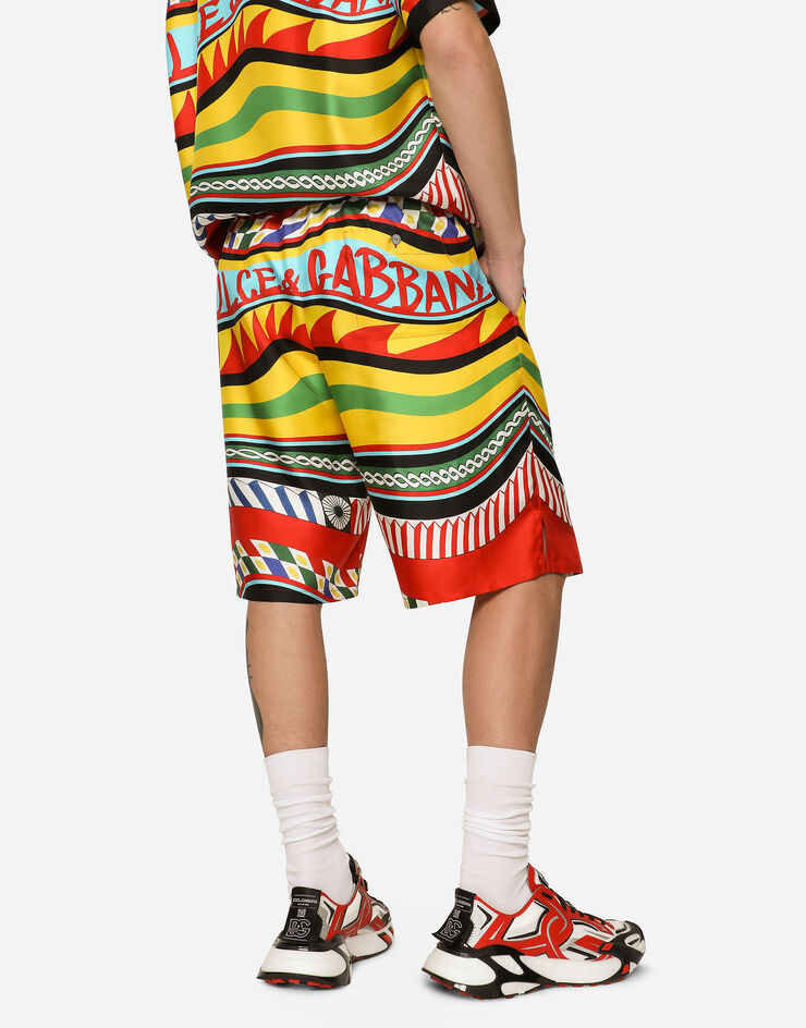 Dolce&Gabbana Silk twill jogging shorts with carretto print Multicolor GV37ATHI1KO
