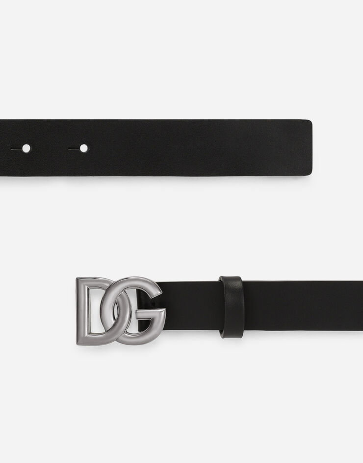 Dolce & Gabbana Lux leather belt with crossover DG logo buckle Black BC4645AX622