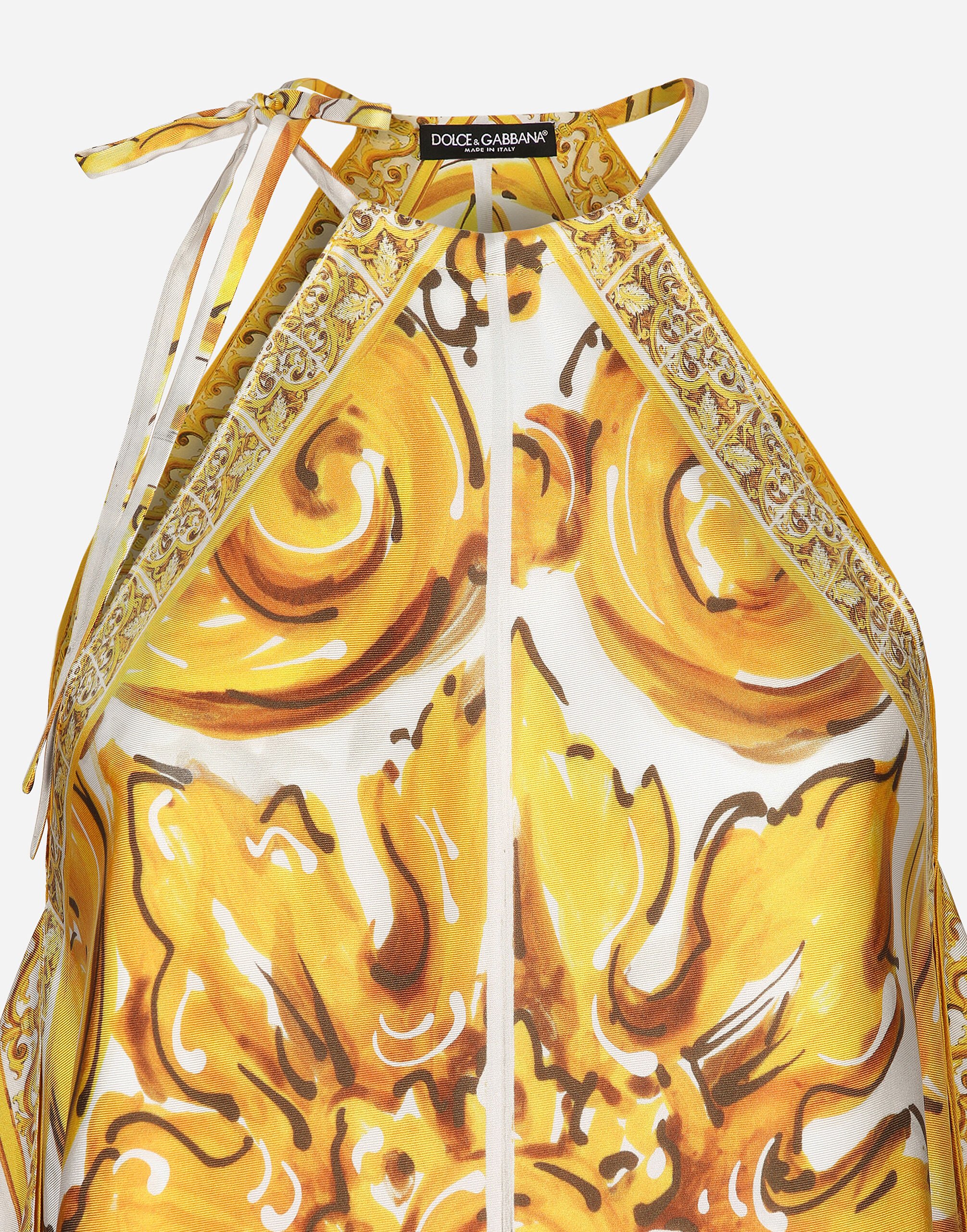 Silk twill halterneck top with majolica print in Print for