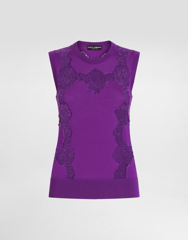 Dolce & Gabbana تانك توب دانتيل وصوف بنفسجي FXT02TJDVCS