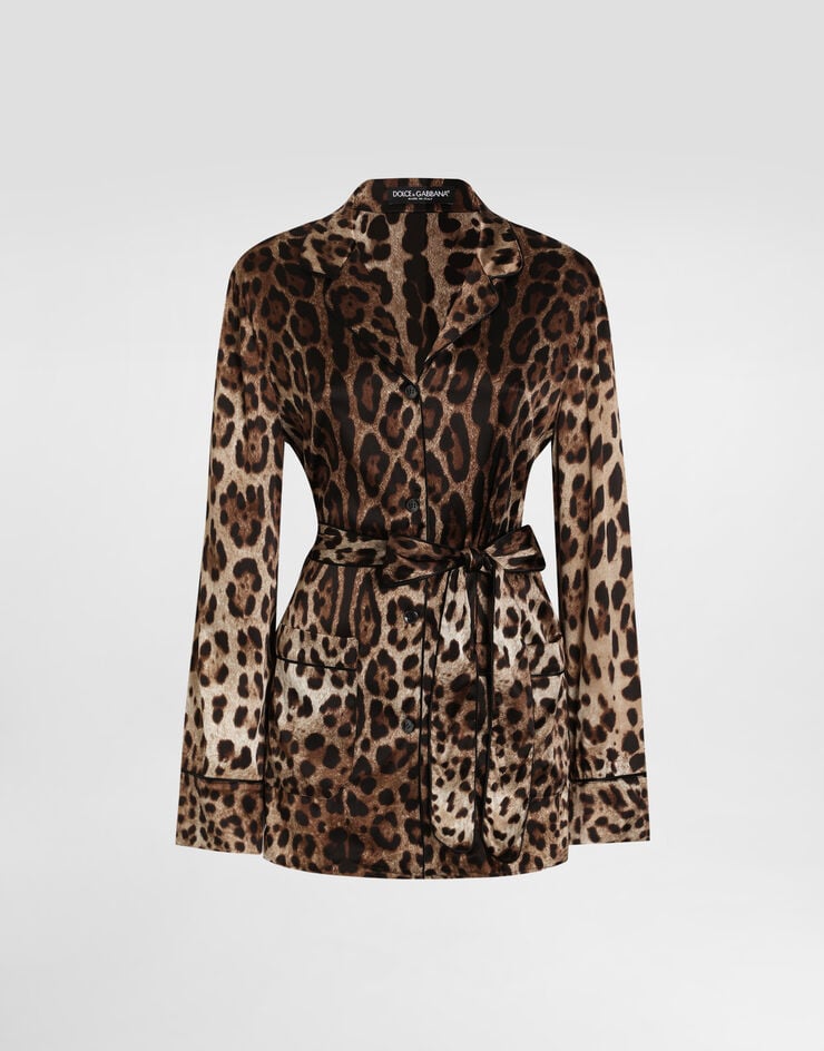Dolce & Gabbana Leopard-print satin pajama shirt with belt Multicolor F5I89TFSAXY