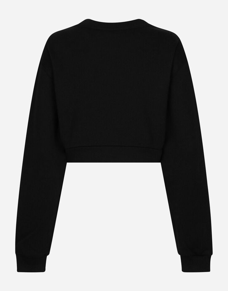 Dolce & Gabbana Cropped jersey sweatshirt with DG logo patch Black F9P40ZHU7HV