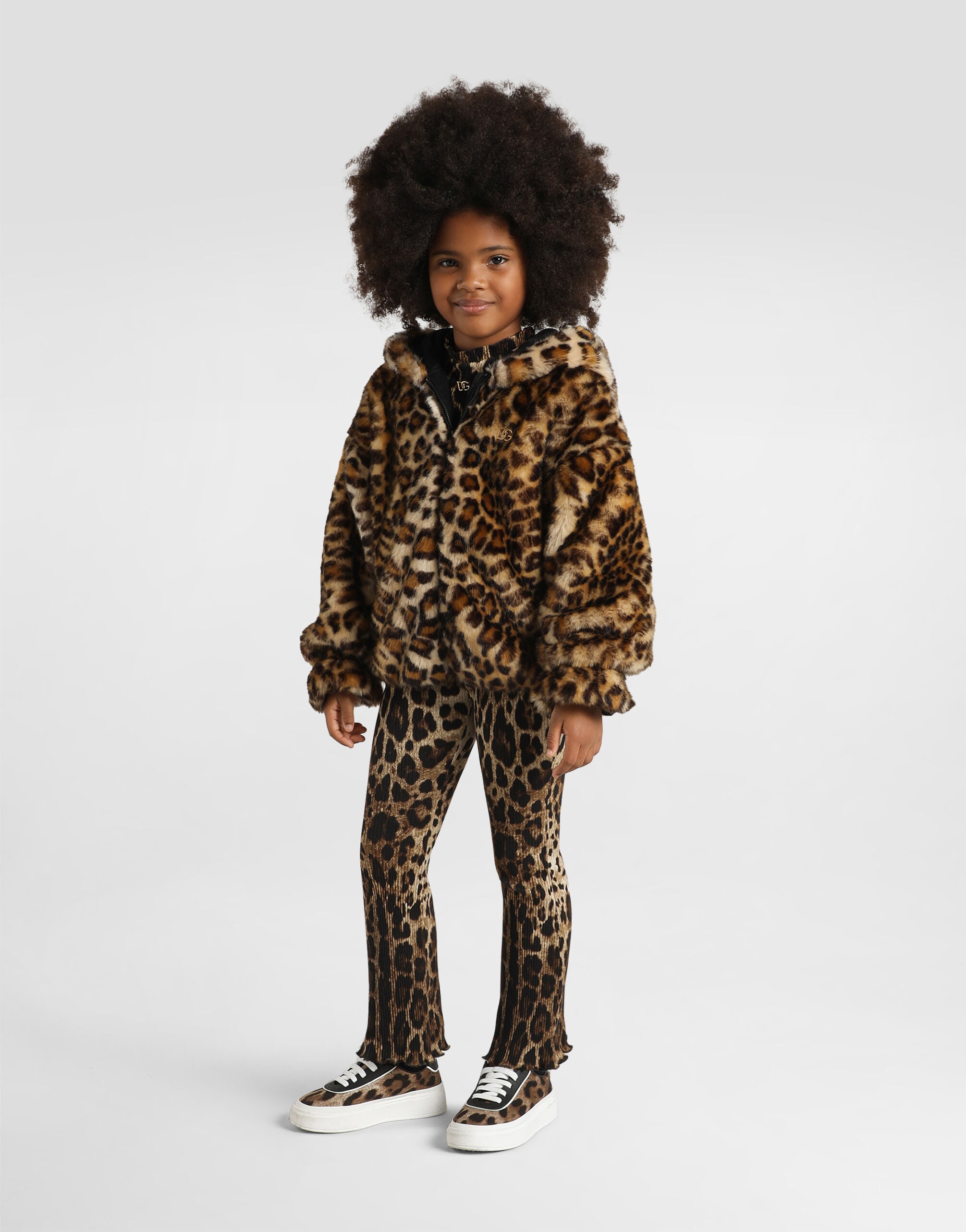 Leopard-print fur-effect jacket in Print for Girls | Dolce&Gabbana® US