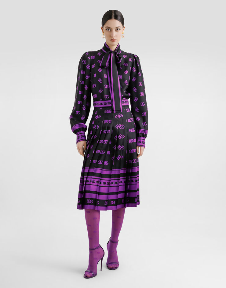 Dolce & Gabbana DG logo-print long pleated silk skirt Print F4C2GTHI1Z7