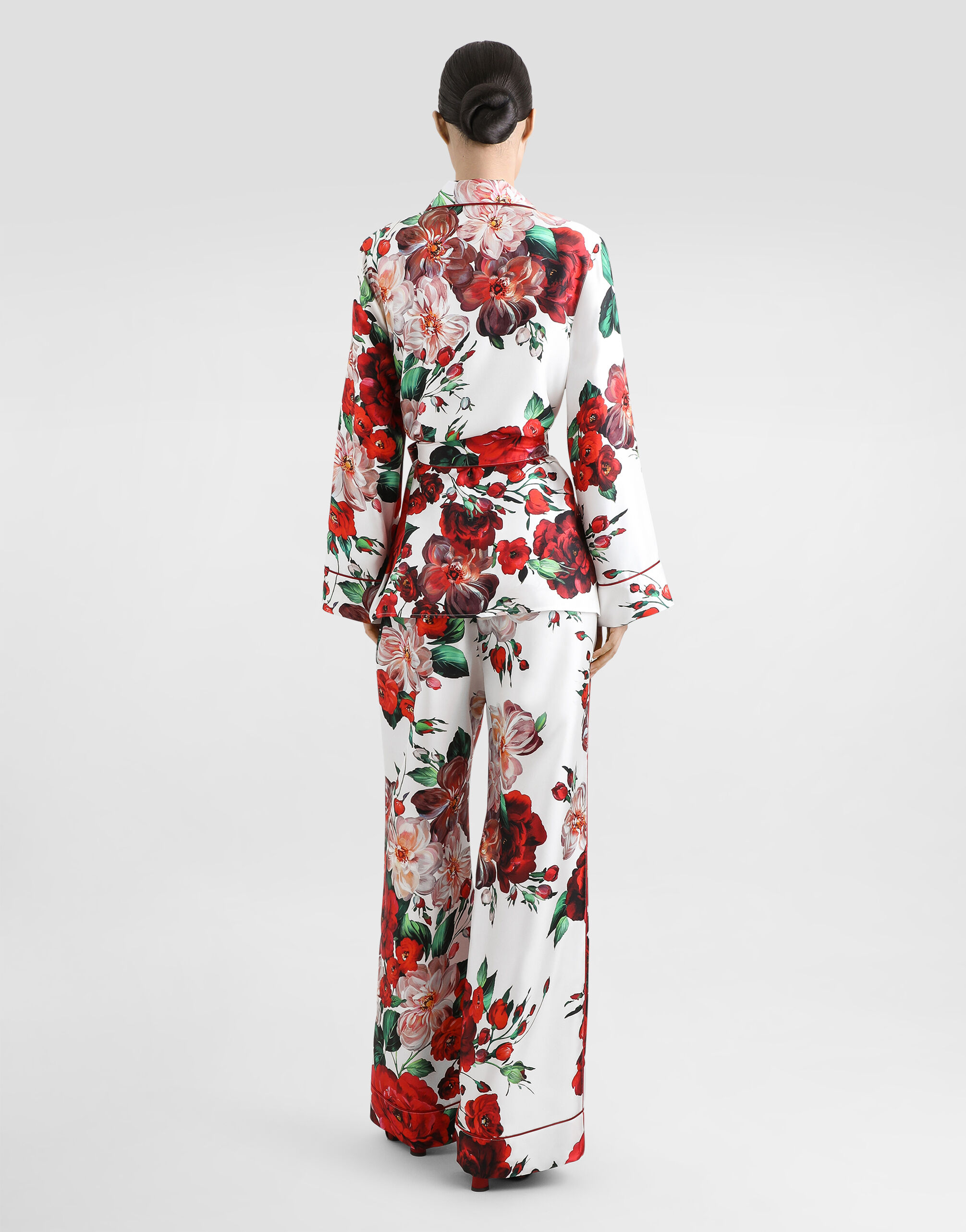 Satin pajama pants with rose print in Print for Women