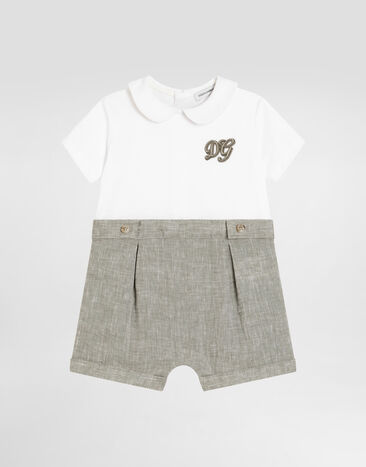 Dolce & Gabbana Interlock and linen romper with DG embroidery Multicolor L1JOBXG7P5R