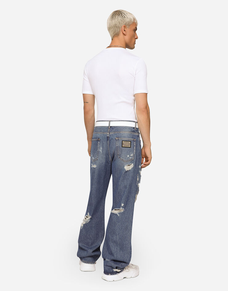 Dolce & Gabbana Oversize jeans with rips and safety pins Multicolor GWVNXZG8FJ8