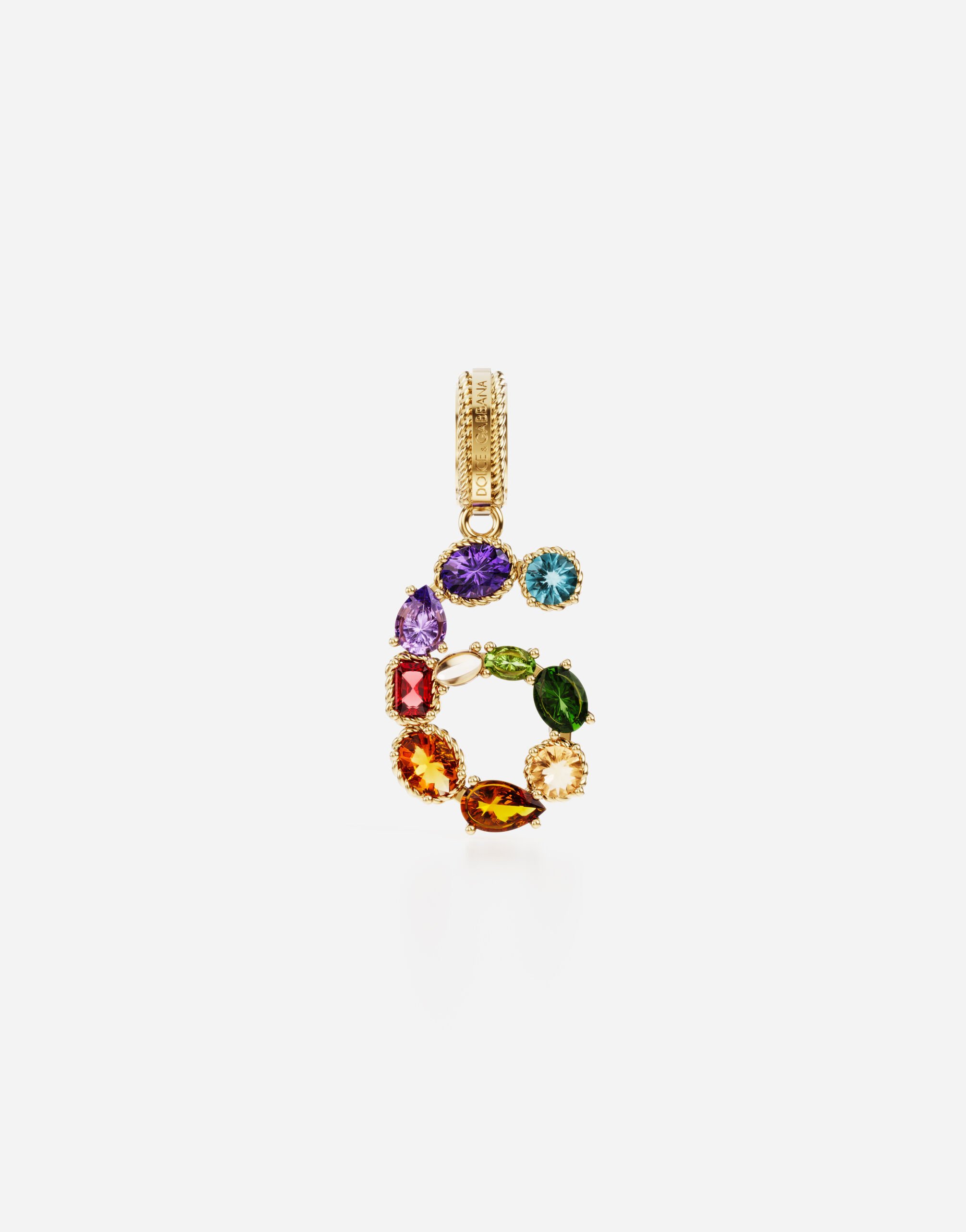 Dolce & Gabbana Anhänger „Rainbow“ aus 18 kt Gelbgold mit mehrfarbigen Edelsteinen, die die Zahl 6 darstellen GOLD WANR1GWMIXD