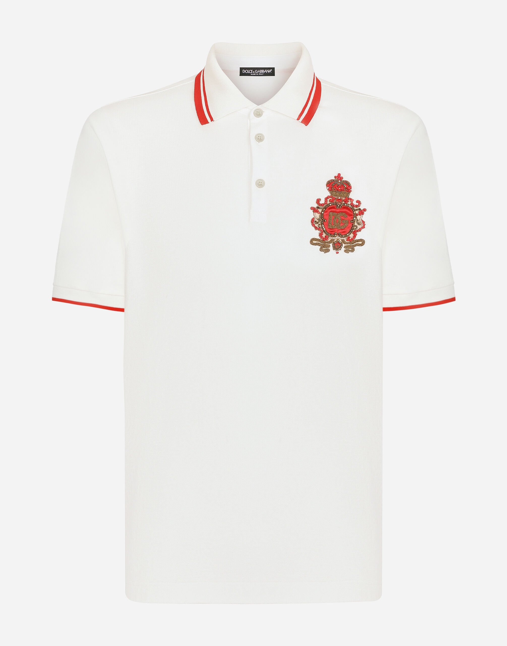 Dolce & Gabbana Cotton piqué polo-shirt with heraldic patch Black G8KK1TFU7EN