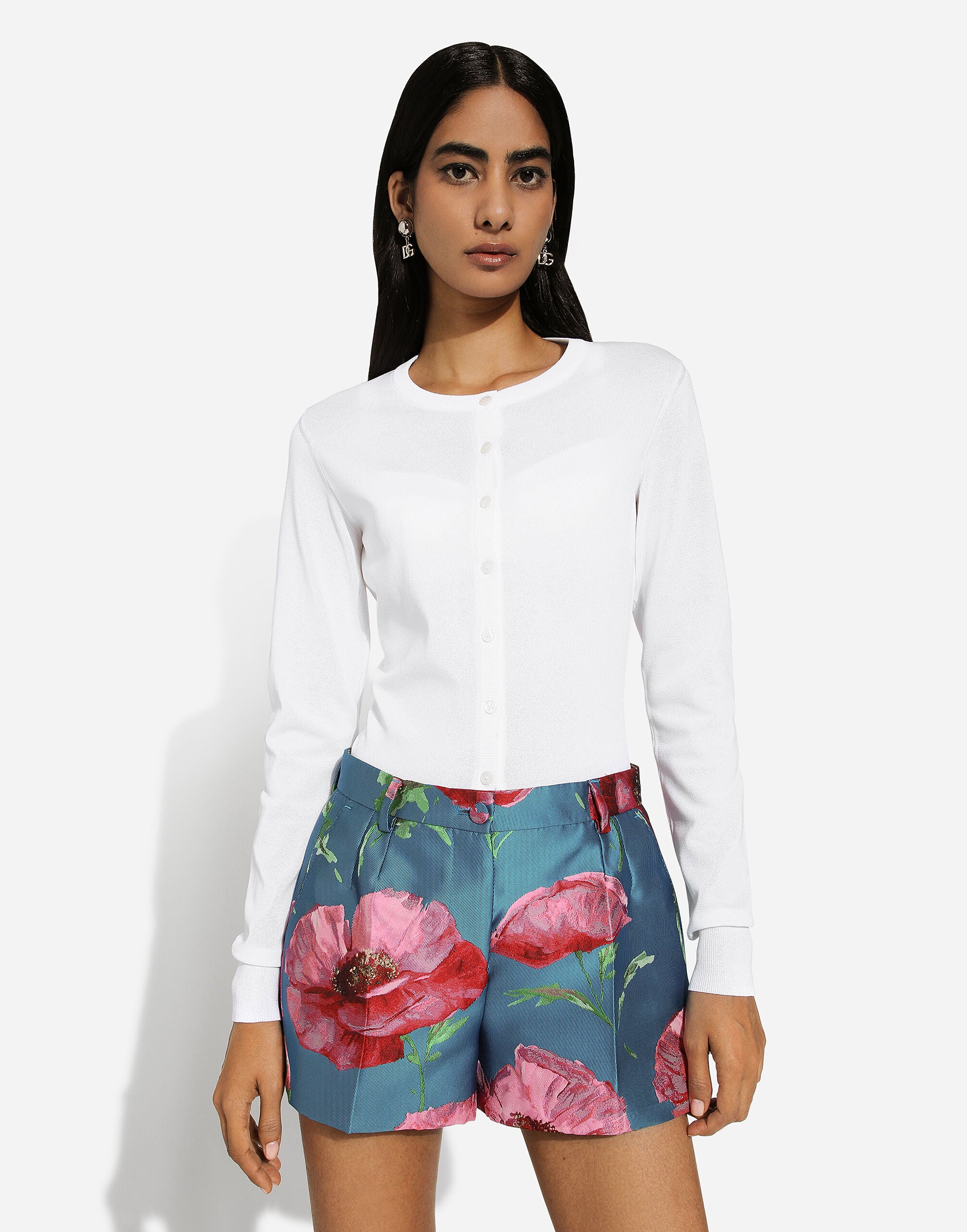 ホワイトのウィメンズ Silk round-neck cardigan | Dolce&Gabbana®