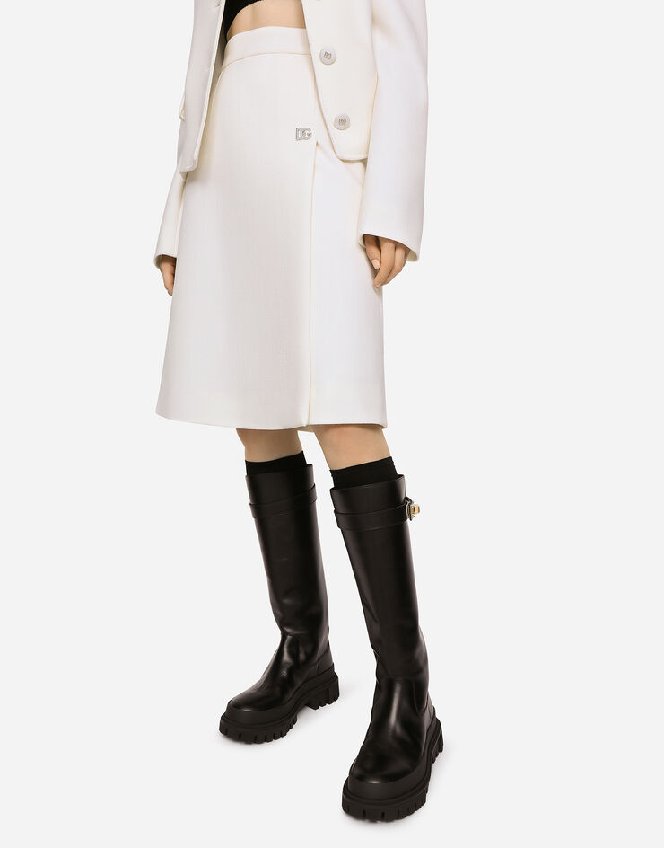 Dolce & Gabbana Crepe midi skirt with side slit White F4CJ2TFUBCI