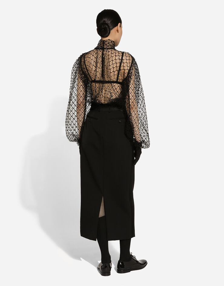 Dolce & Gabbana Blouse en mesh avec nœud sur le col Noir F7AI6TILMBE