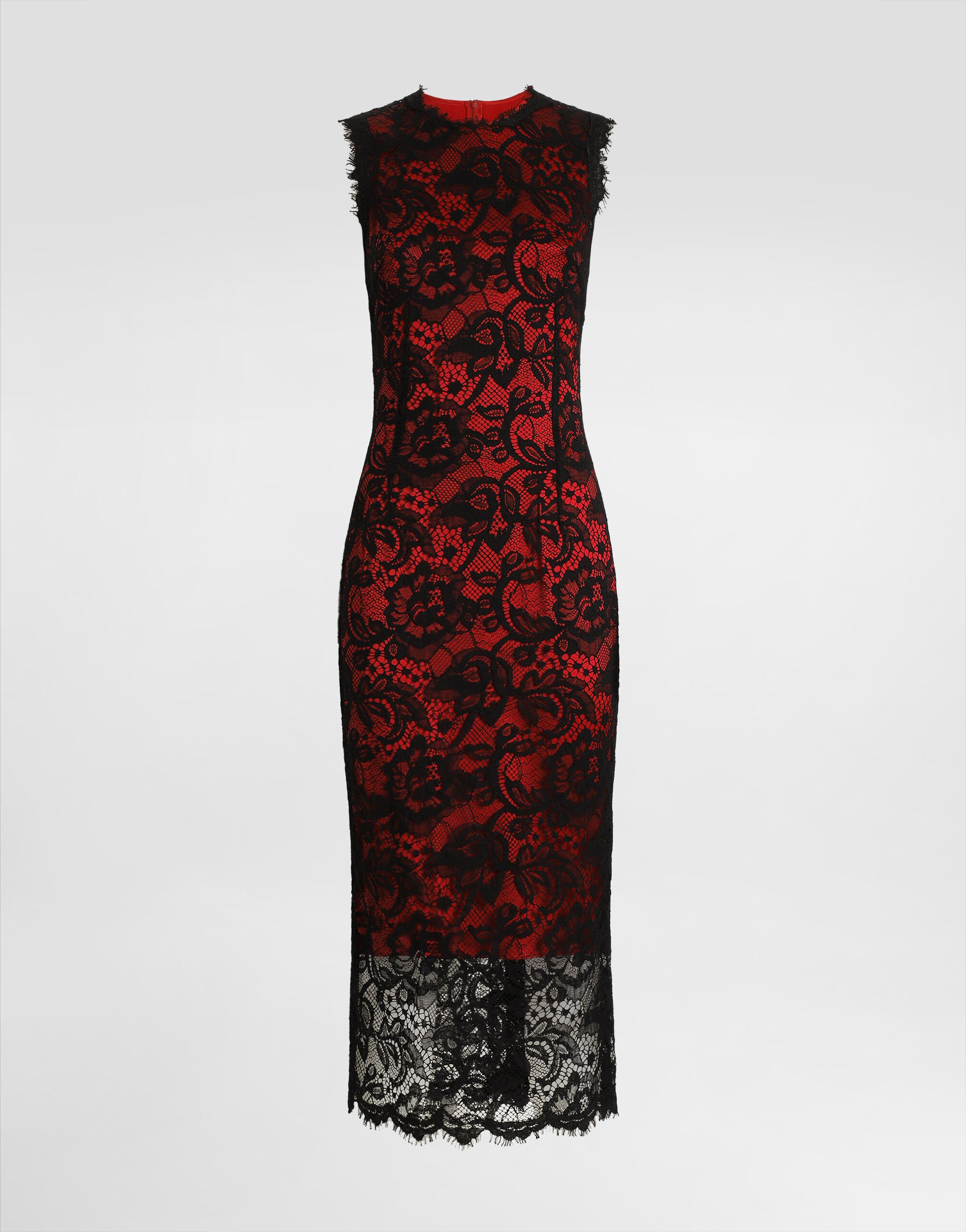【関税＆送料込み】Dolce & Gabbana Floral Lace Dress Sleeveless floral lace A-line dress with DG logo in Pink for