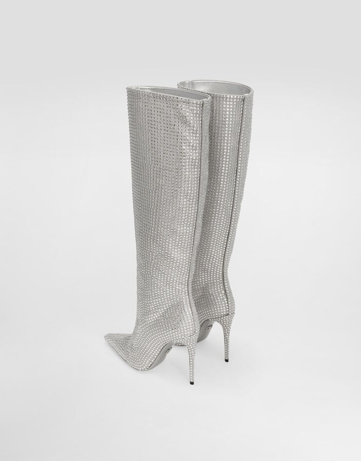 Dolce & Gabbana Satin boots with fusible rhinestones Grey CU1011AM778