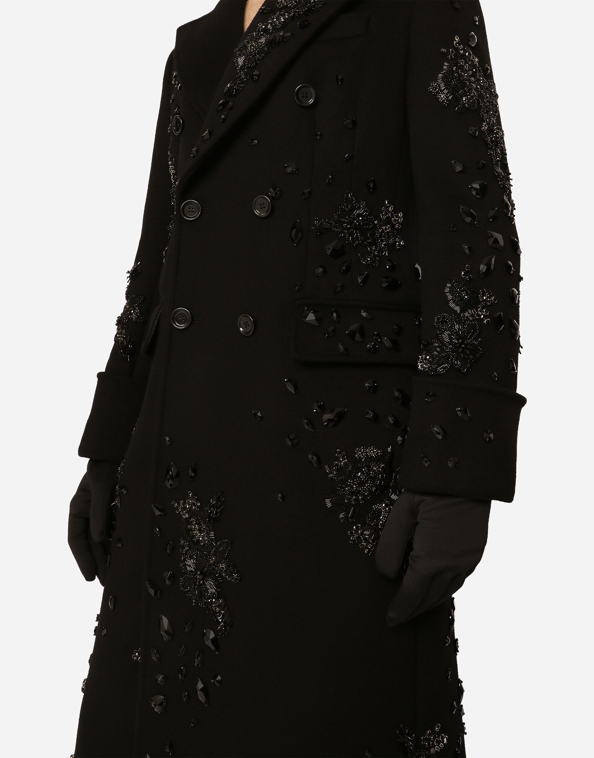 Cappotto doppiopetto con ricami e pietre in Nero da Uomo Dolce Gabbana