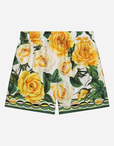Dolce & Gabbana Shorts aus Twill Print gelbe Rosen Drucken L54I94HS5Q4