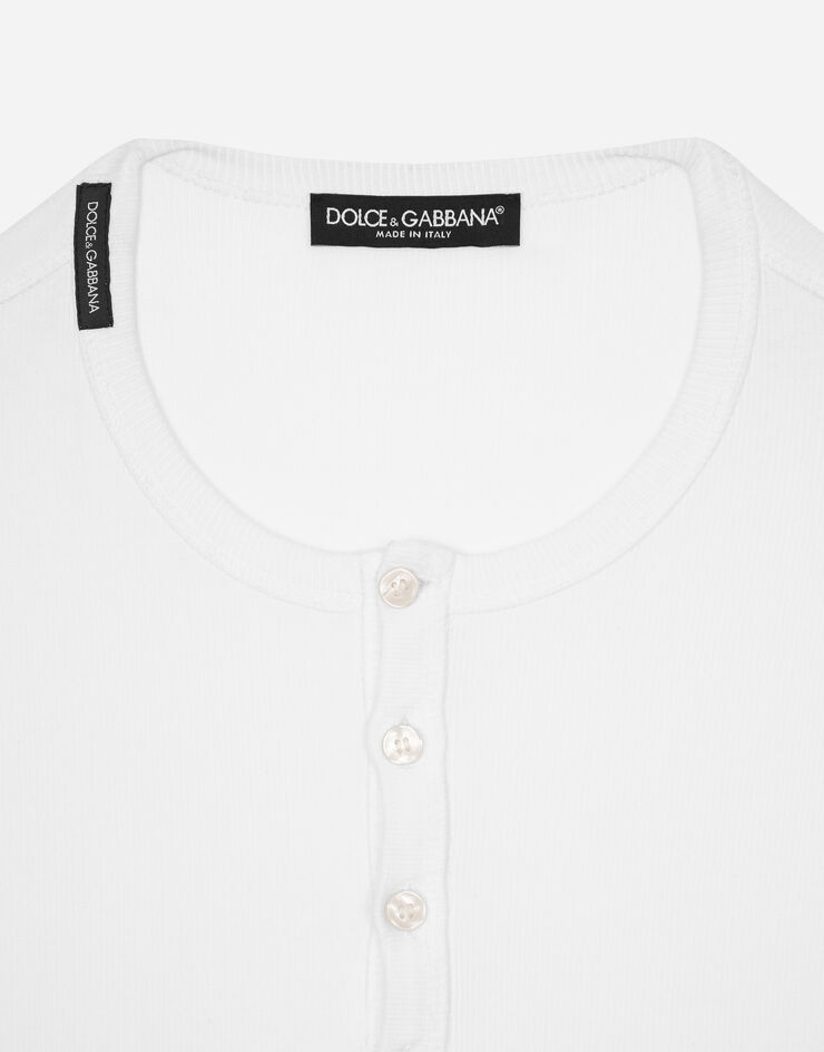 Dolce&Gabbana Fine-rib cotton granddad-neck T-shirt White G8PG8TFUGKY