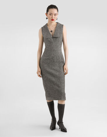 Dolce & Gabbana Long dotted wool blend dress Multicolor F6TVWTFMZAT