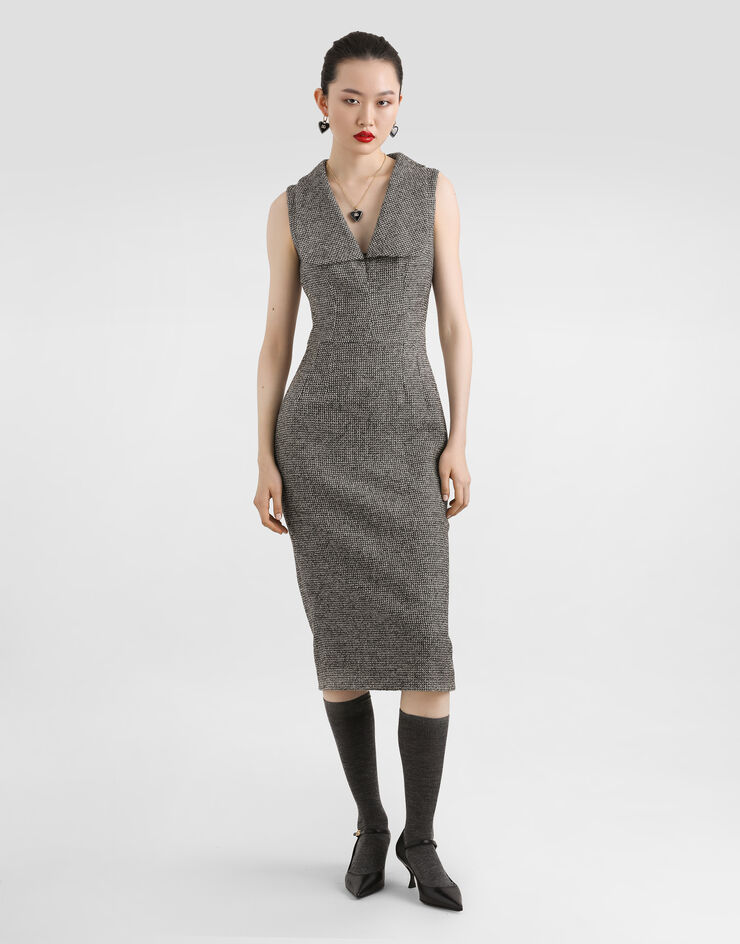 Dolce & Gabbana Long dotted wool blend dress Multicolor F6TVWTFMZAT
