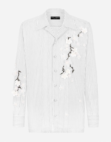 Dolce & Gabbana Striped poplin shirt with embroidery Multicolor G5LH2ZGH893