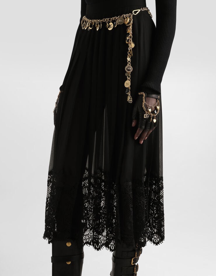 Dolce & Gabbana 雪纺百褶半裙 黑 F4C6ATFUSNW