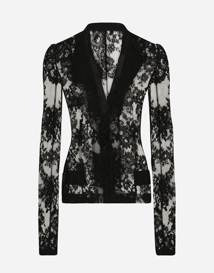 Dolce & Gabbana Chaqueta de encaje floral con detalles de raso Negro F27AJTHLMO7