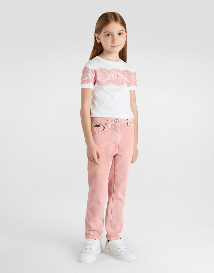 Dolce & Gabbana T-Shirt aus Jersey und Spitze Weiss L5JTNJG7O7P