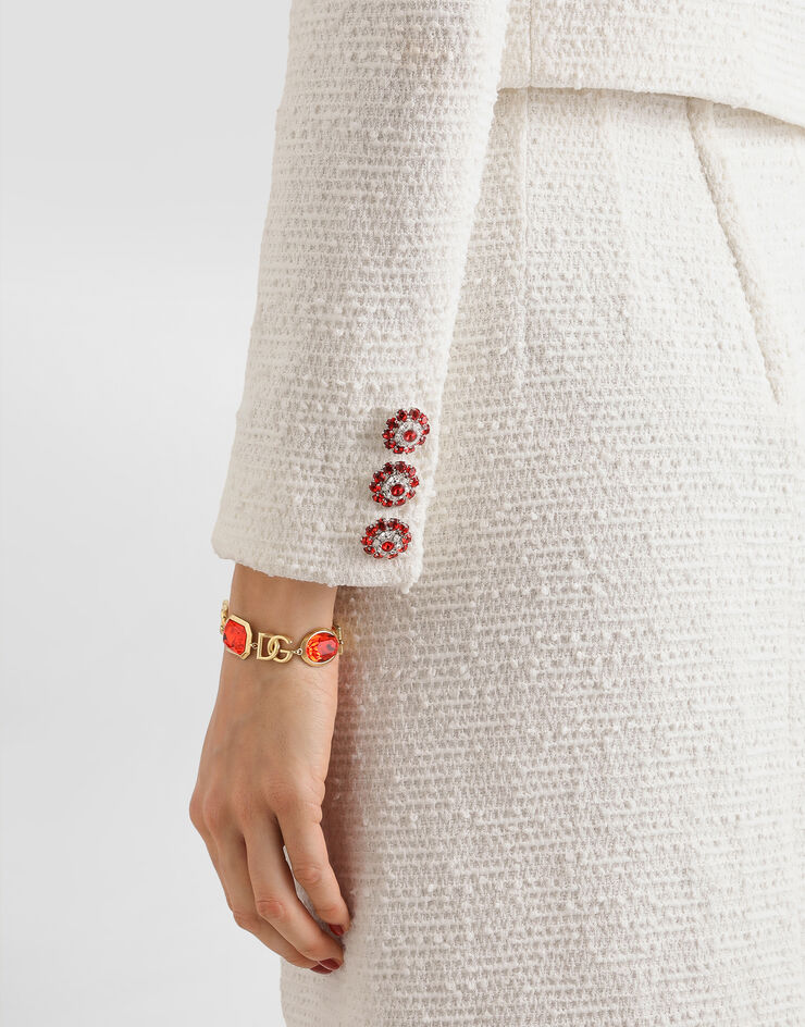 Dolce & Gabbana Single-breasted tweed jacket with jewel buttons Dolce & Gabbana Single-breasted tweed jacket with jewel buttons White F27JAZHUMW9