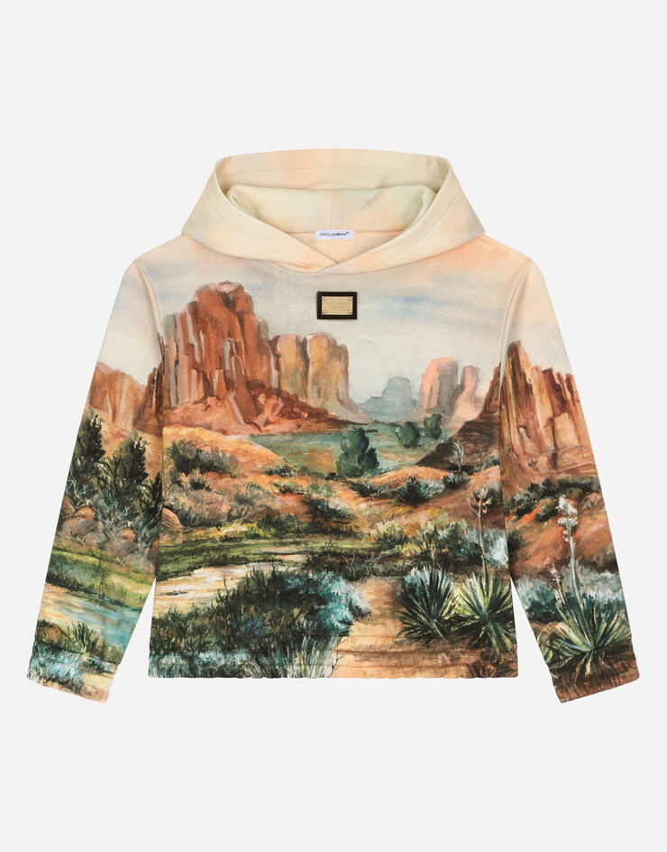 DolceGabbanaSpa Hoodie with canyon print and logo tag Brown L4JWIKG7KE3