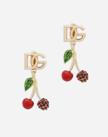 Dolce & Gabbana Pendientes con logotipo DG y cerezas Negro F9M87LGDBVO