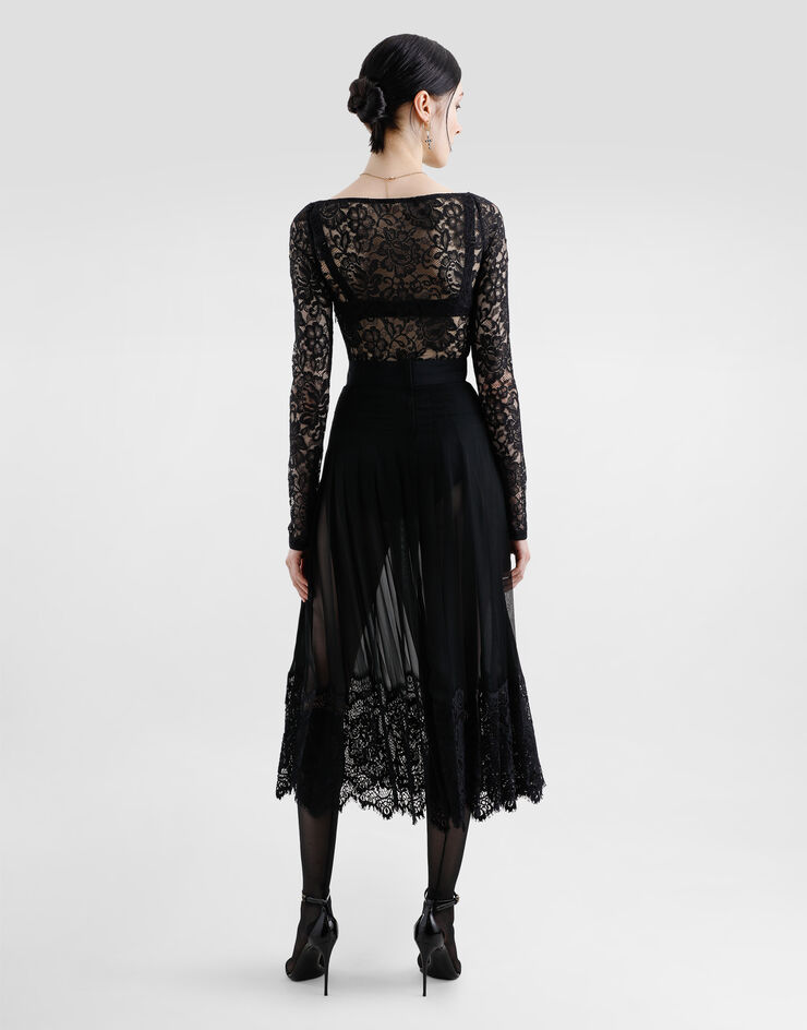 Dolce & Gabbana 花卉蕾丝心形领口上衣 黑 F7AN2THLUAH