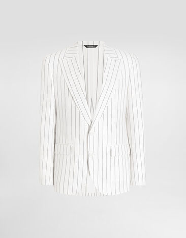 Dolce & Gabbana Single-breasted pinstripe linen-blend jacket Black G2QS7TFU4MC