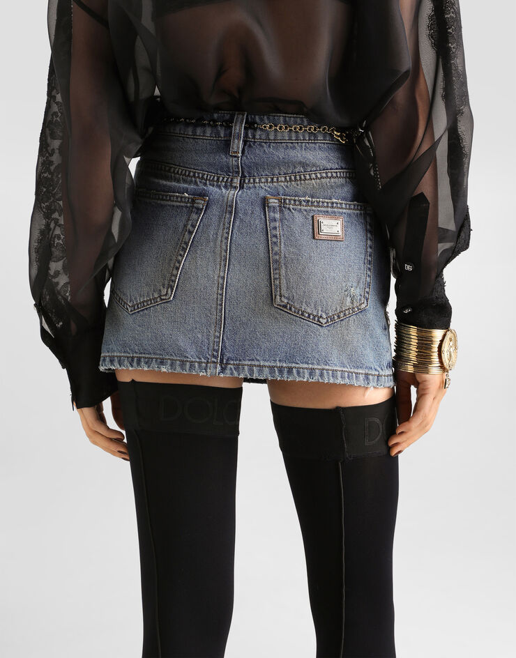 Dolce & Gabbana Denim miniskirt with embroidery Multicolor F4C2TZG8PG5