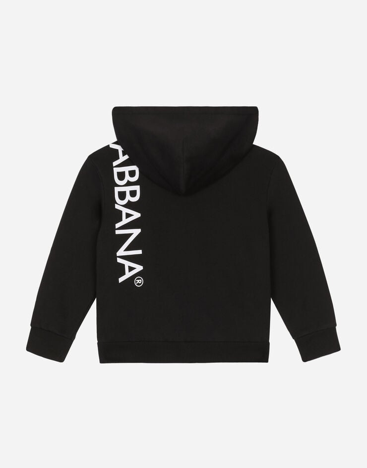 Dolce & Gabbana Sweat-shirt zippé en jersey avec capuche et imprimé logo Noir L4JWFNG7IXP