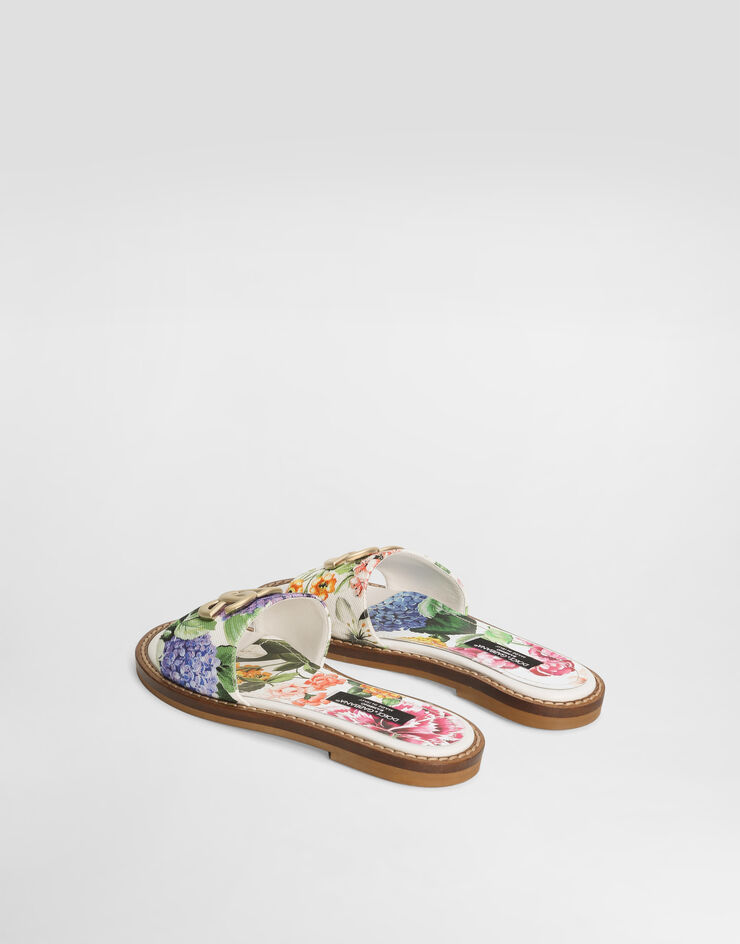 Dolce & Gabbana Flat canvas sliders with flower and DG logo print Print D11316A4194