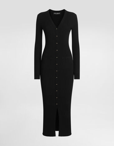 Dolce & Gabbana Long ribbed wool cardigan Black FXV37TJCVXG