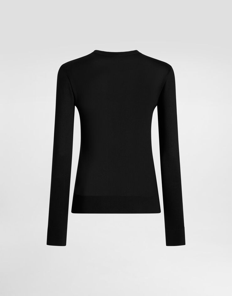 Dolce & Gabbana Silk pullover with flower brooch Black FXX48ZJBSO1