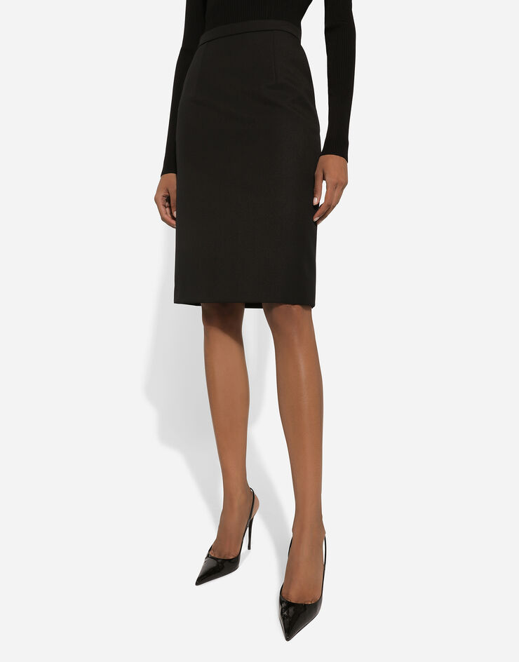 Dolce & Gabbana Midi-Schlauchrock aus Wollkrepp Schwarz F4CR0THUMF2