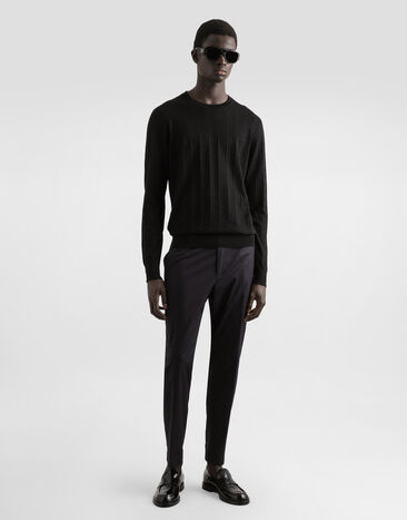 Dolce & Gabbana Silk round-neck sweater with all-over DG logo embroidery Black GXX02TJBSKE