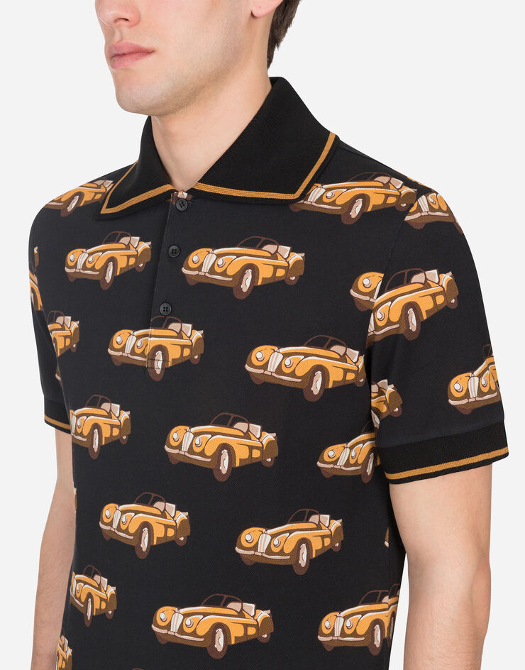 Dolce & Gabbana COTTON POLO SHIRT WITH SMALL CAR PRINT SCHWARZ G8LS2TFI7VO
