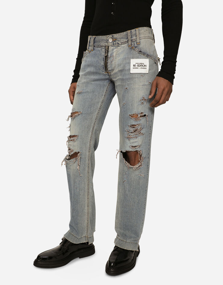 Dolce&Gabbana Washed denim jeans with rips Multicolor GZ44MDG8JS4