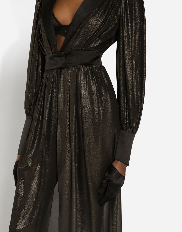 Dolce & Gabbana Long foiled silk georgette tuxedo dress Gold F6JRJTFU1Y1