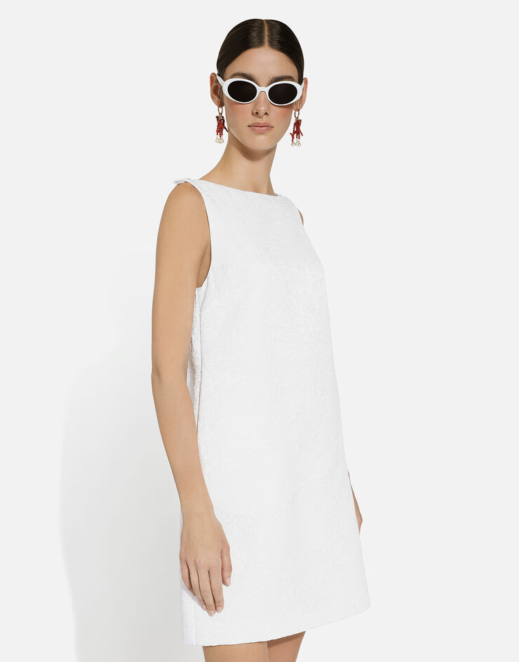 Dolce & Gabbana Abito corto in broccato con scollo posteriore Bianco F6JHPTFJTBV