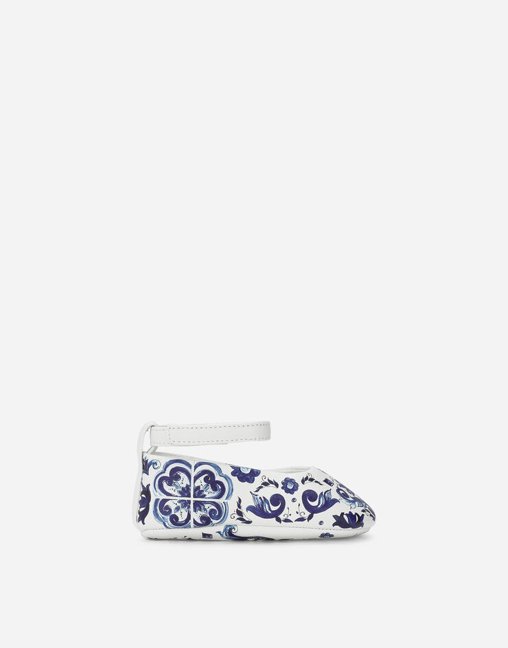 Dolce & Gabbana Ballerines nouveau-née en cuir nappa à imprimé majoliques Multicolore DK0065AC513