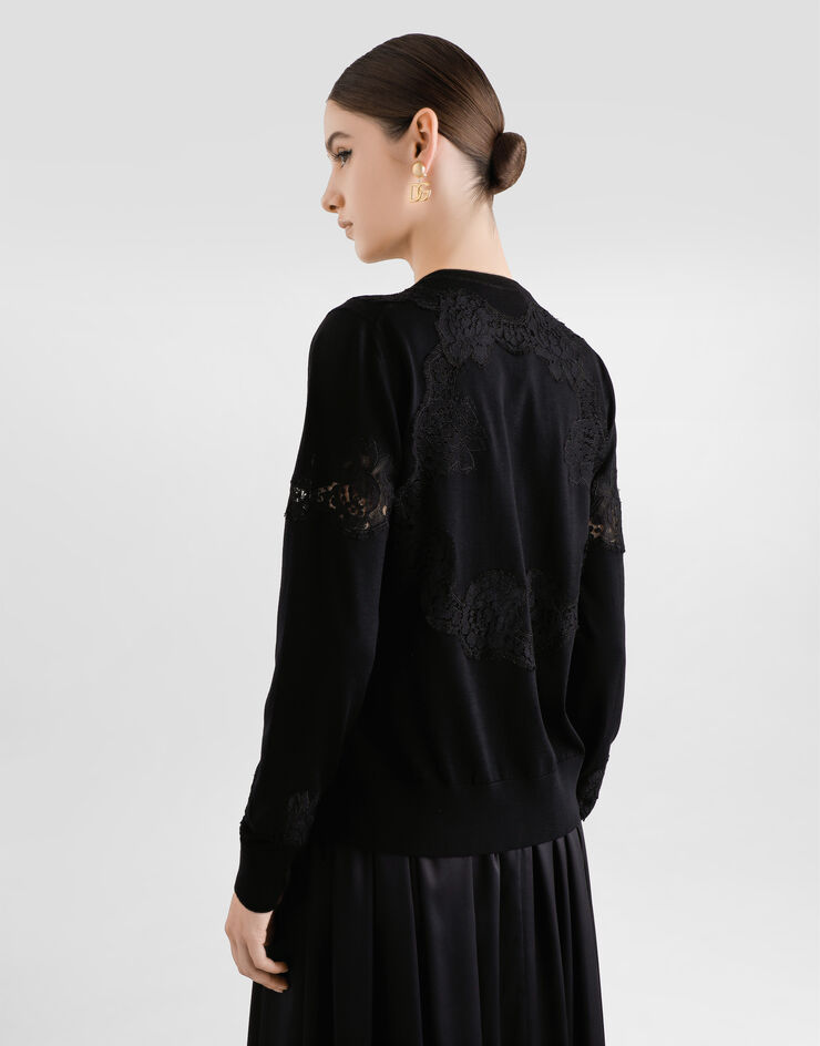 Dolce & Gabbana Wool cardigan with lace Black FXV05TJDVCS
